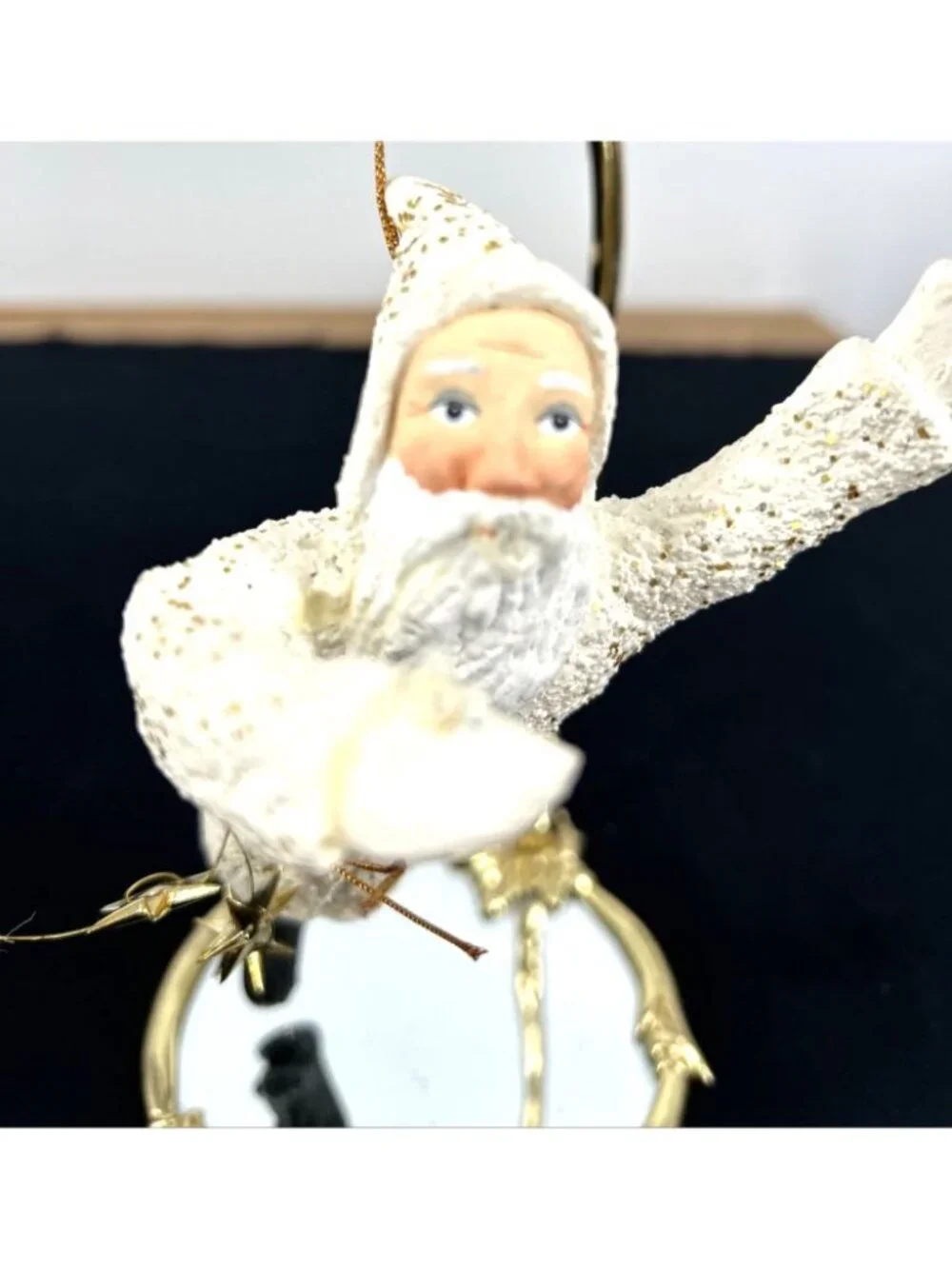 Dept 56 Christmas Ornament Flying Santa Belsnickle White Composition 7